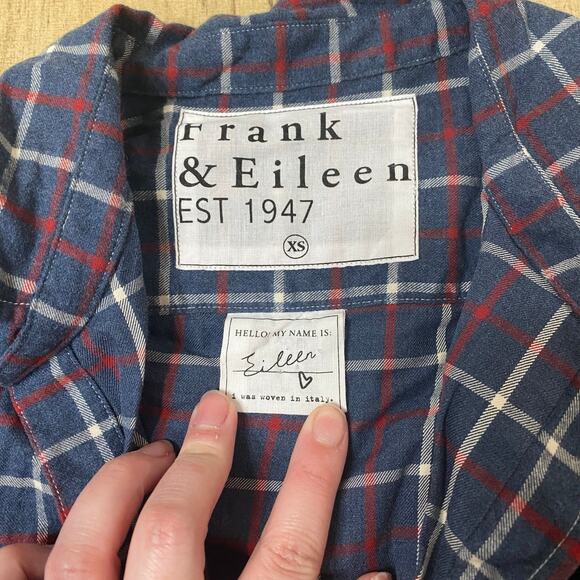 Frank & Eileen Eileen Button Down Navy‎ Blue Plaid Stripe XS - Picture 3 of 8